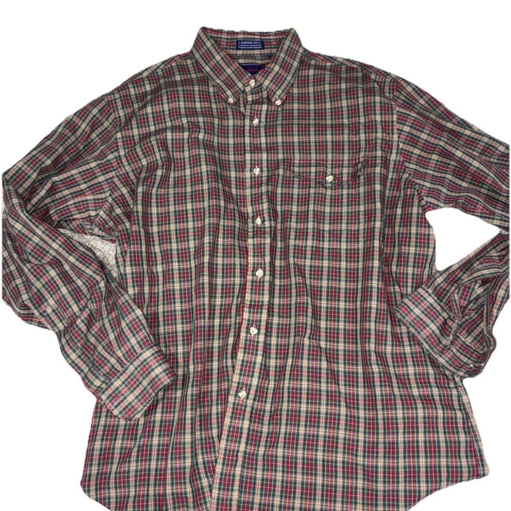 Vintage Hathaway Biddeford Poplin Plaid Button Down Shirt XL Long Sleeve 80s 90s